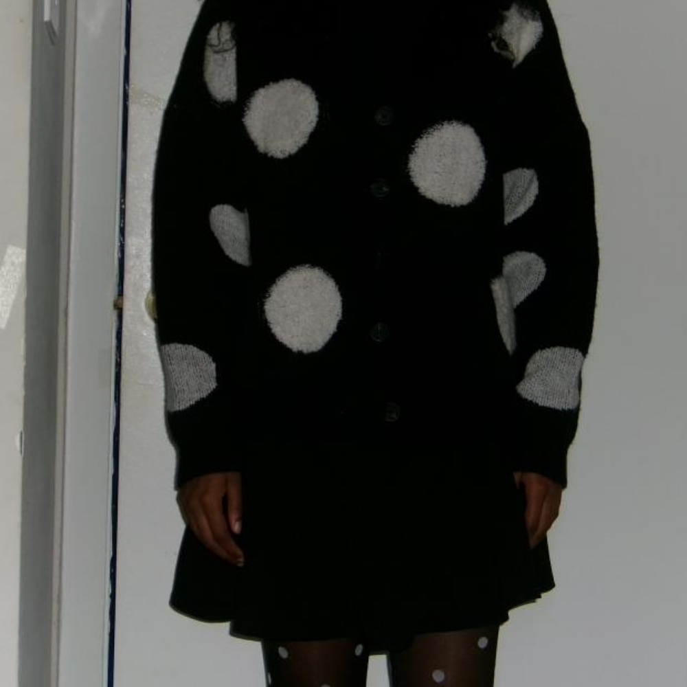 Black and White Polka Dot Cardigan With Matching Tights